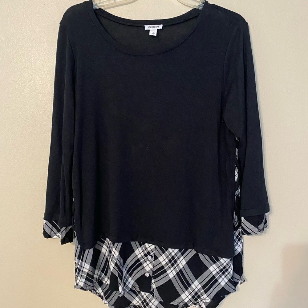 Westport Black Faux Layered Lightweight Sweater